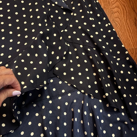 Lucy Paris Blue and White Midi Skirt with Ruffled High-Low Hem. Size Small - Picture 6 of 8